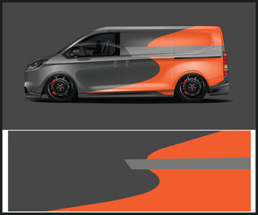 Modern van wrap design with gray and orange color scheme for vehicle branding © Vector Result