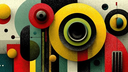 Graphic abstract composition of circular shapes and mechanical elements