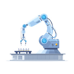 Industrial Robot Arm with Small Parts on a Production Line