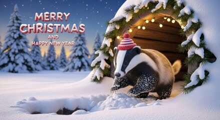 Badger Celebrating Christmas And New