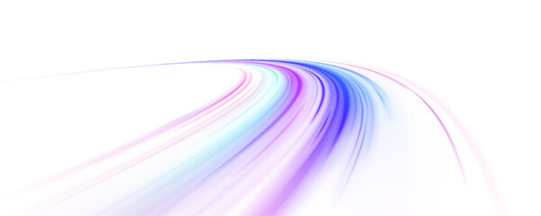 High speed IT technology concept, abstract stripes as data transfer on white background in png format. A colorful motion background of city light trails.	