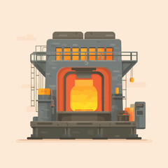 Flat vector illustration of a industrial furnace with glowing heat