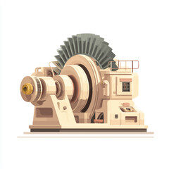 Fototapeta premium Illustration of a flat concept steam turbine in an industrial setting