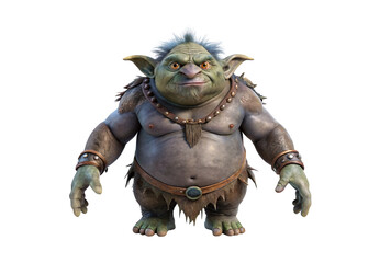 Large troll warrior wearing tribal armor and ceremonial necklace, isolated on a transparent background