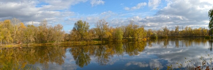 Panorama of Orel river bay, Obukhovka, Dnepropetrovsk area, Ukraine.