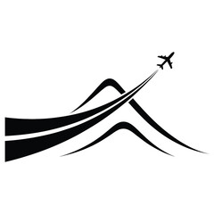 Airplane flying over mountains isolated on white background, representing travel, adventure, and exploration concept