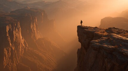 Person contemplating grand canyon sunrise