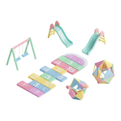 Pastel colored playground equipment and educational learning toys
