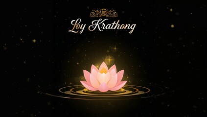 Loy Krathong Floating Candle on Water – Dark Night Scene