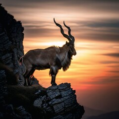 Markhor Goat on Mountain Cliff