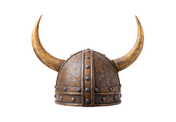 Viking helmet horns metal ancient warrior armor battle headgear medieval protection, isolated on a transparent background