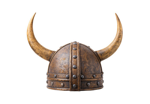 Viking helmet horns metal ancient warrior armor battle headgear medieval protection, isolated on a transparent background - Powered by Adobe