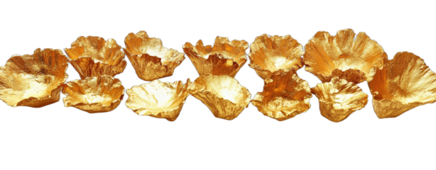 Golden decorative flower - like objects with unique shapes