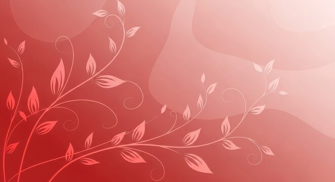 Red Botanical Swirl Abstract Leaves and Vines on Gradient Background in Red and Pink for Decorative Design