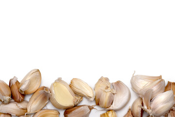 Raw Garlic Cloves Horizontally Isolated on White Background