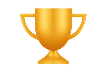 Golden trophy cup with two handles, symbolizing victory, achievement, and success, often awarded in competitions or sports events, isolated on transparent background