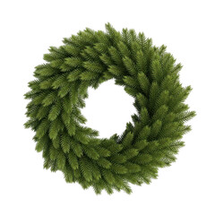 A lush green christmas wreath isolated on transparent background, perfect for holiday decorations, festive designs, and seasonal celebrations with its natural evergreen texture