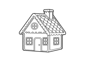 Gingerbread house outline drawing isolated on white background