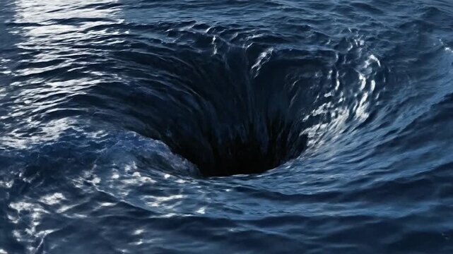 A dramatic whirlpool in the ocean with dark swirling water formation