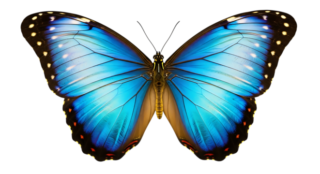 Beautiful blue morpho butterfly with intricate wing detail isolated on transparent background