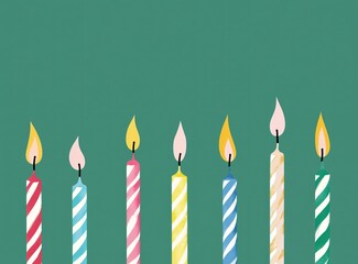 Celebrate special occasions with whimsical birthday candles burning brightly on a cheerful green background, perfect for greeting cards and party invitations