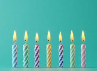 Celebrate a special occasion with these vibrant striped birthday candles against a cheerful turquoise backdrop, perfect for party decorations and festive designs