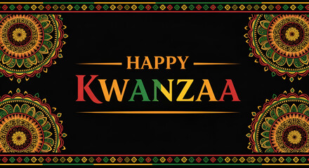 Happy kwanzaa banner with abstract ornament celebrating annual holiday. Vector illustration