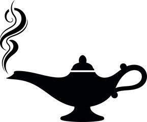 Magic genie lamp silhouette with smoke