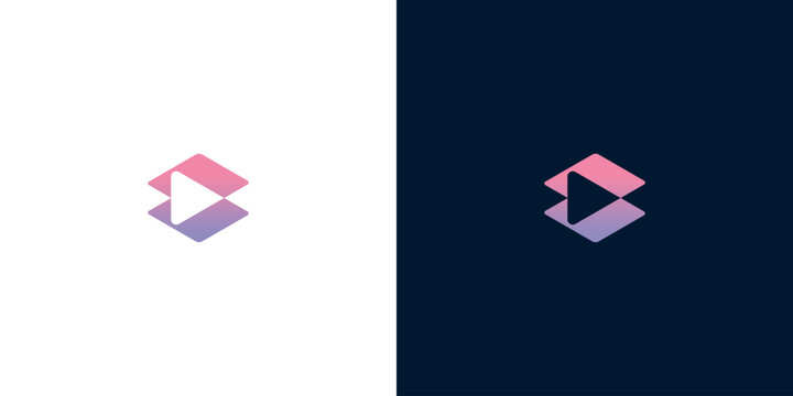 Geometric abstract shapes forming a play button symbol in a modern, minimalist design against contrasting backgrounds