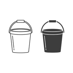 Cleaning bucket line and solid icon set. pail graphic