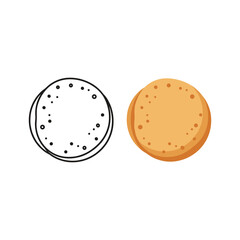 Mexican tortilla or flatbread outline and color vector icon set