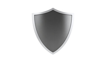 Metal shield silver border blank protection security defense isolated emblem metallic shiny Sleek metal shield with silver border blank center symbolizing protection and security isolated