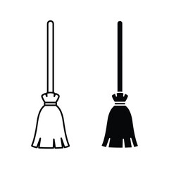 Household cleaning broom outline and solid icon vector design