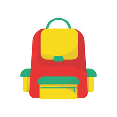 Isolated cartoon illustration of a school bag in red and yellow and green color variations for a back to school themed image icon