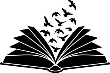 Open book with birds flying out symbol of freedom knowledge