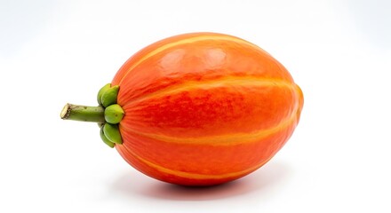 Orange striped fruit with green stem isolated on white background