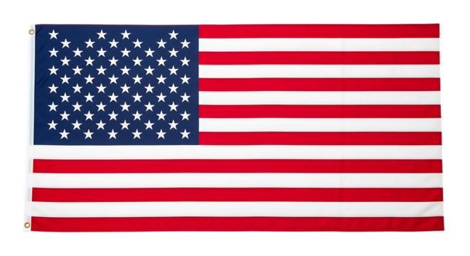 American flag waving with stars and stripes isolated on transparent background