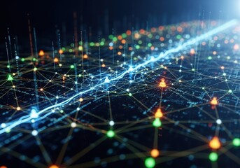 Fototapeta premium a close up of a network of lights on a dark background