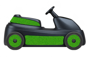 Toy car black plastic green artificial grass accents modern design four wheels steering wheel outdoor play fun creative unique style children ride on vehicle