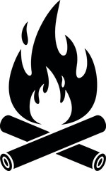 Campfire icon black white wood fire symbol
