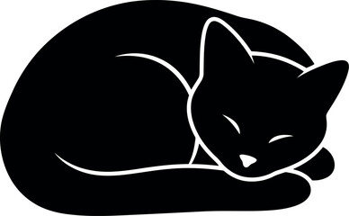 Black cat silhouette sleeping curled up