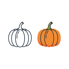 Outline and vibrant orange pumpkin icons for harvest