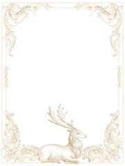 Watercolor wedding crest, holiday frame, ,  beige ornament, baroque