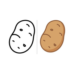 Simple potato line art and flat color vector icon set