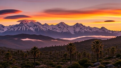Obraz premium Majestic Mountain Range at Sunset - A Breathtaking Vista.