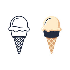 Ice cream cone outline and flat design color vector