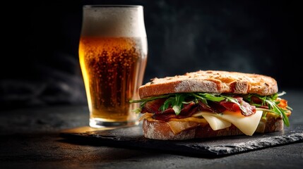 Sandwich and beer