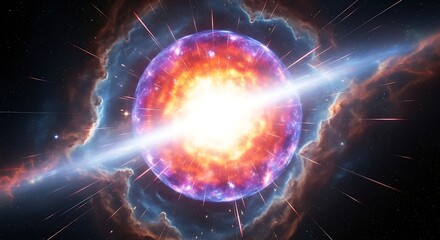 Cosmic explosion illustration with bright energy blast in deep space