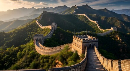 Great wall of china scenic landscape of ancient architecture in the mountains