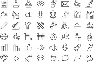 “Minimalist Line Art Icons for Writing, Productivity, and Creative Work – 50-Icon Collection”